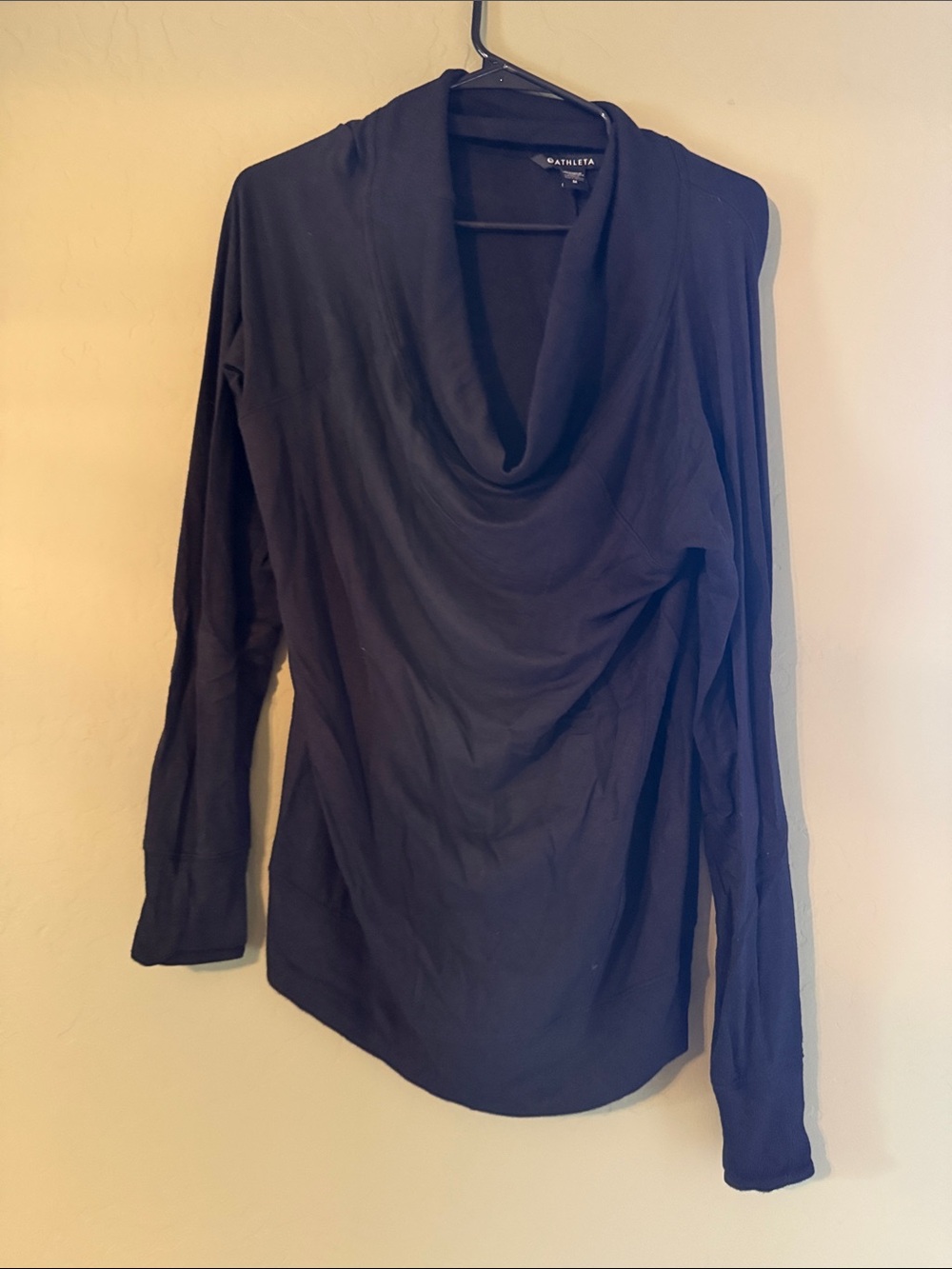 Athleta Black Long-Sleeve Draped Cowl Neck Top
